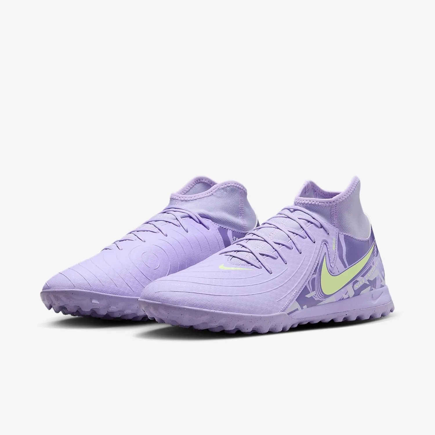 Nike United Phantom Luna 2 Academy TF High-Top Soccer Shoes (HF1599-500, Purple Agate/Barely Volt)