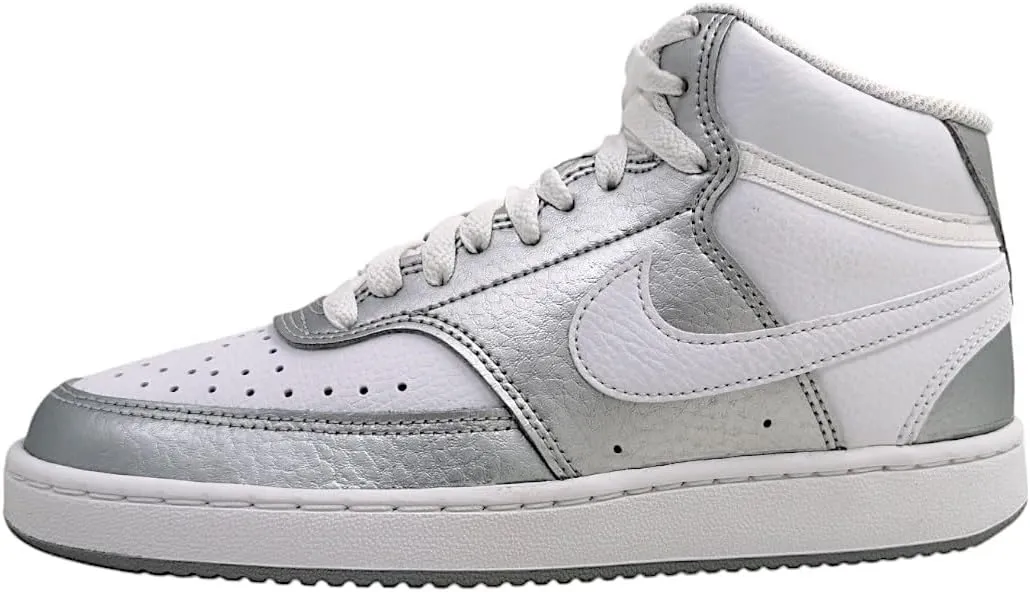Nike Women's Court Vision Mid Trainers, White metallic silver, 9 Women