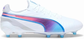 PUMA - Womens King Ultimate Fg/Ag Shoes, Color White/Bluemazing/Flat Light Gray/Suns, Size: 10 M US