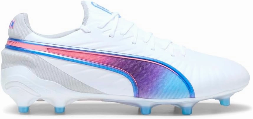 PUMA - Womens King Ultimate Fg/Ag Shoes, Color White/Bluemazing/Flat Light Gray/Suns, Size: 8.5 M US