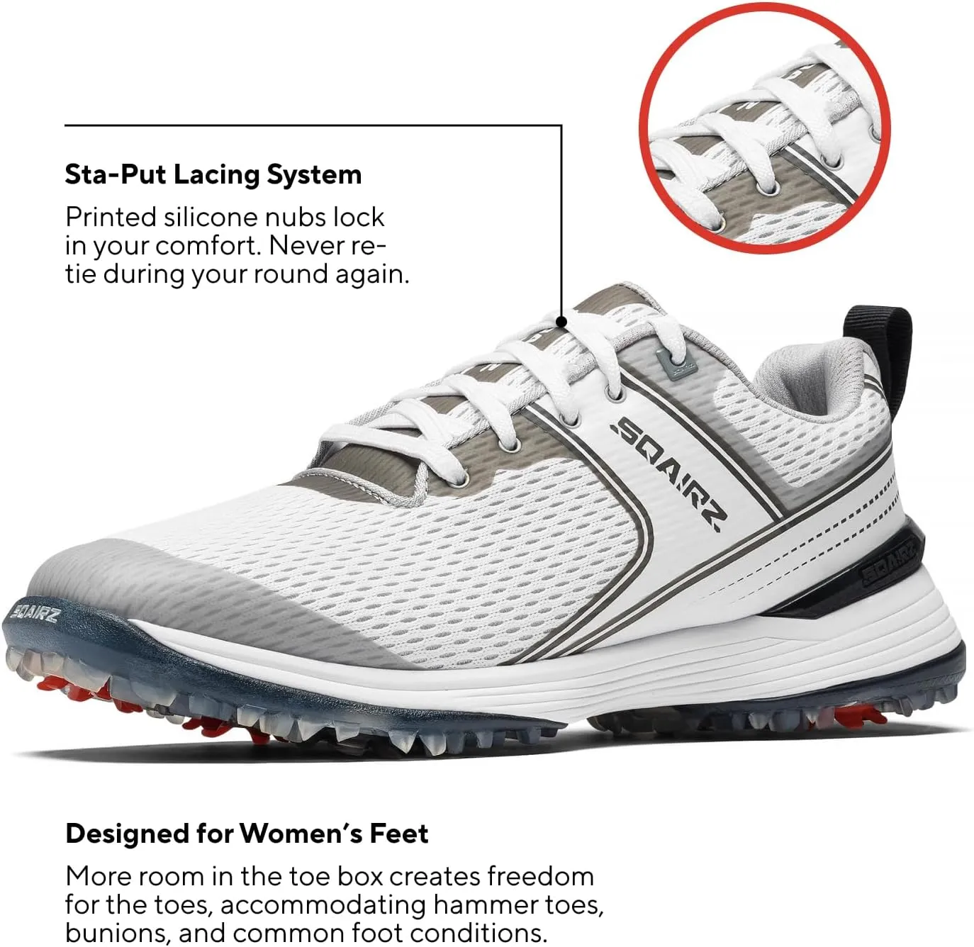 SQAIRZ Freedom Mesh Women's Athletic Golf Shoes, Golf Shoes, Designed for Balance & Performance, Replaceable Spikes, Breathable with Spikes