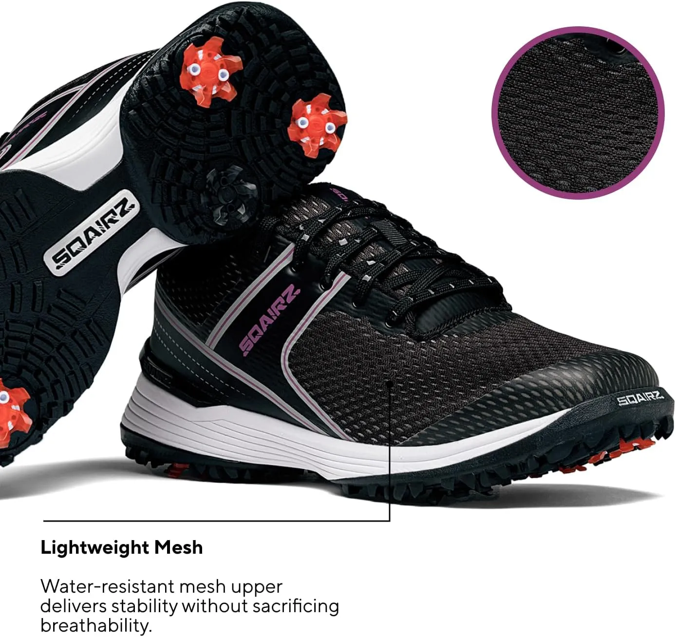 SQAIRZ Freedom Mesh Women's Athletic Golf Shoes, Golf Shoes, Designed for Balance & Performance, Replaceable Spikes, Breathable with Spikes