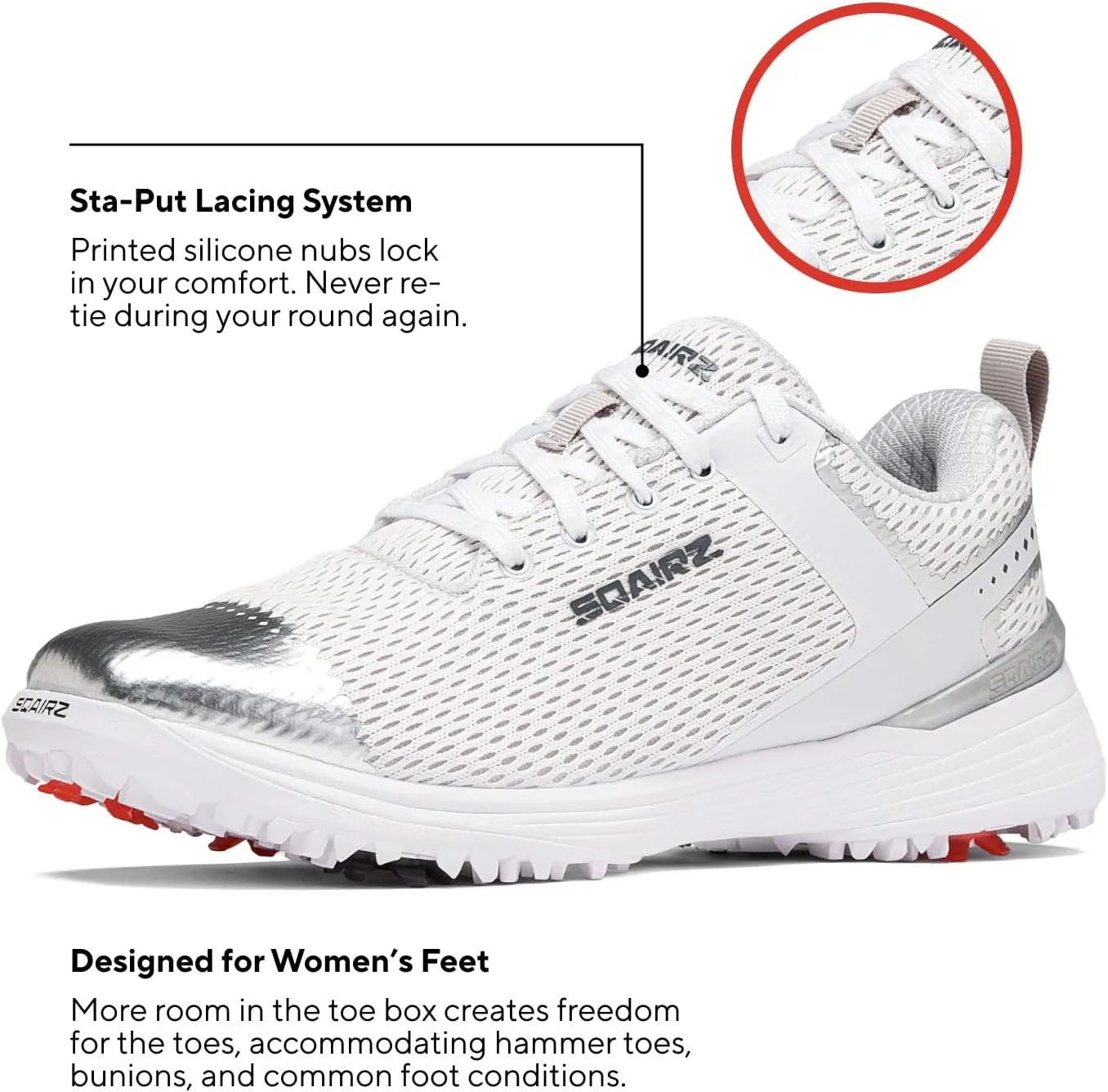 SQAIRZ Freedom Ultra Women's Athletic Golf Shoes, Designed for Balance & Performance, Replaceable Spikes, Breathable, Golf Footwear