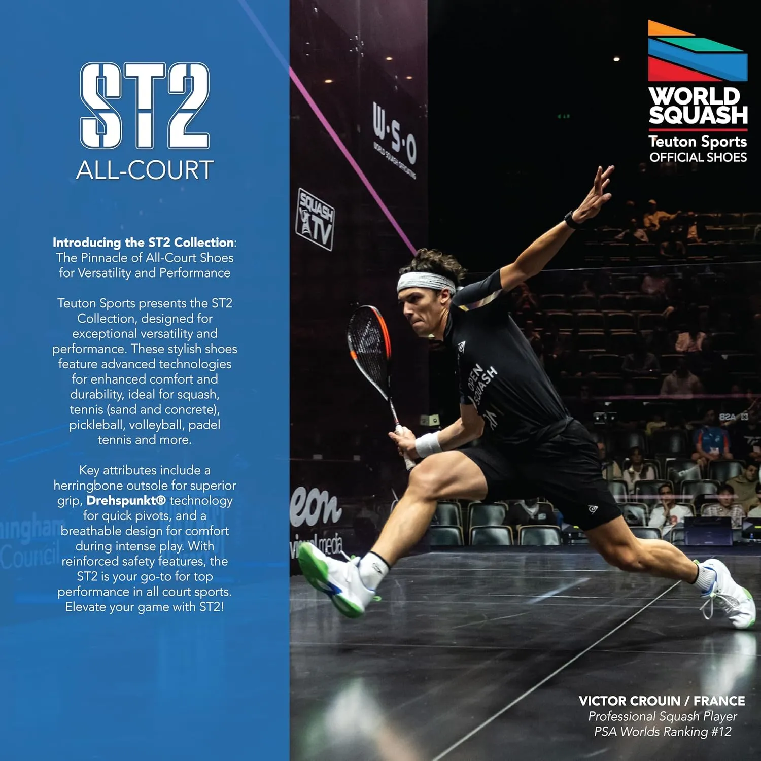 Teuton Sports ST2 Unisex All-Court Shoes: Lightweight, Breathable Sneakers for Tennis, Squash, Pickleball & More - Sizes 37-48 EUR