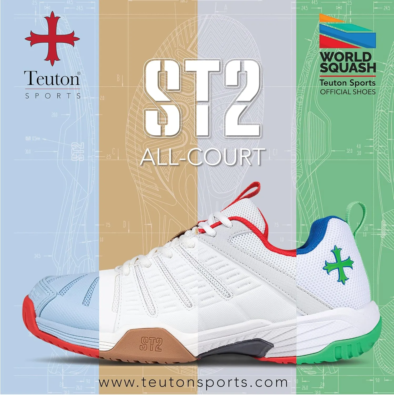 Teuton Sports ST2 Unisex All-Court Shoes: Lightweight, Breathable Sneakers for Tennis, Squash, Pickleball & More - Sizes 37-48 EUR