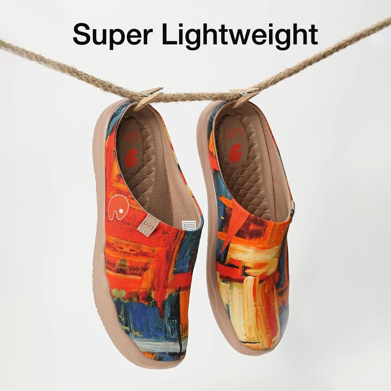 UIN Women's Slip On Mules Comfortable Flat Lightweight Wide Toe Clog Casual Art Painted Travel Shoes Malaga Series