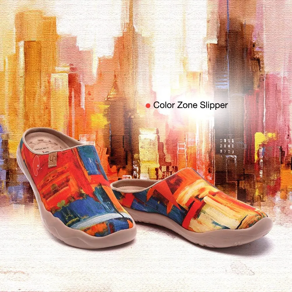 UIN Women's Slip On Mules Comfortable Flat Lightweight Wide Toe Clog Casual Art Painted Travel Shoes Malaga Series