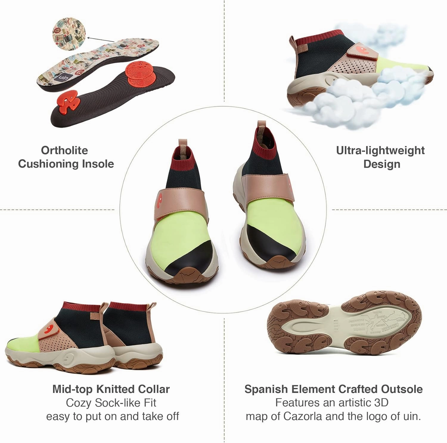 UIN Women's Walking Travel Shoes Slip On Outdoor Non-Slip Lightweight Comfort Hiking Sneaker Cazorla