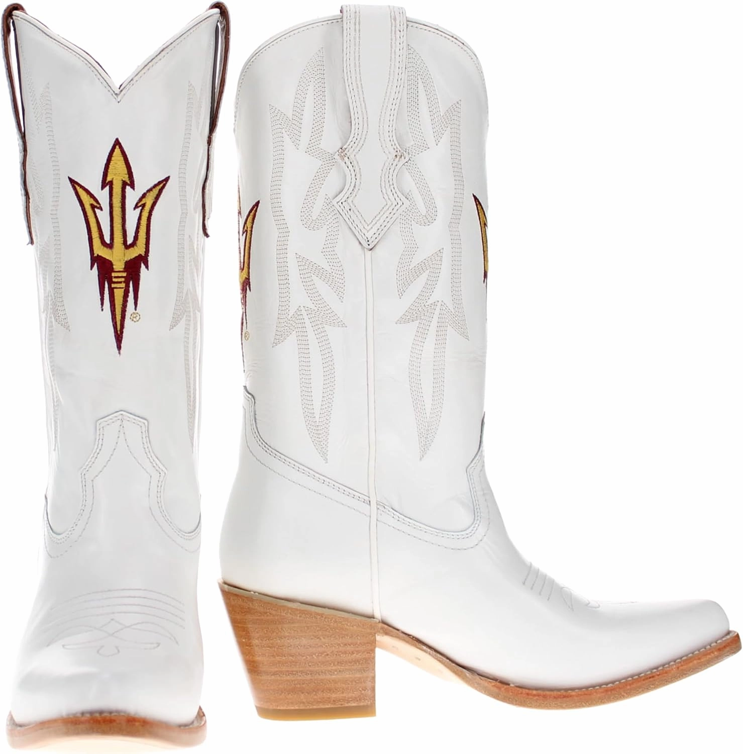 Vaccari Women's Leighton Genuine Leather Collegiate Embroidery Pointed Toe Cowgirl Boots