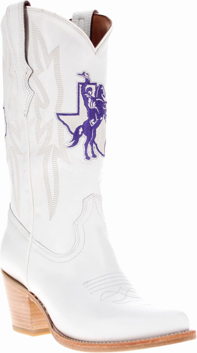 Vaccari Women's Leighton Genuine Leather Collegiate Embroidery Pointed Toe Cowgirl Boots