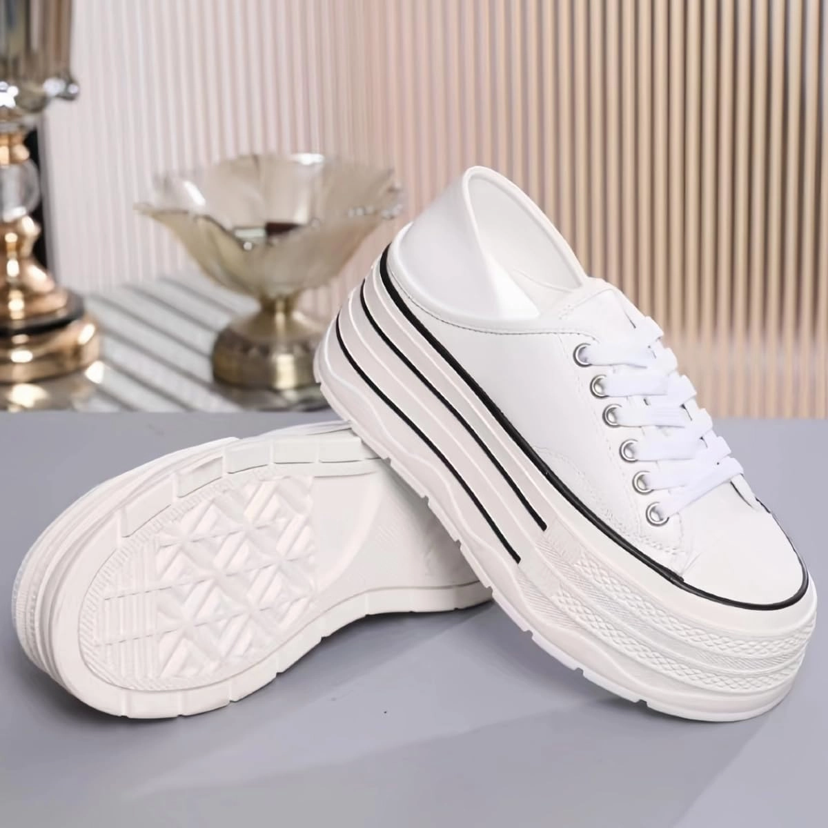 Waterproof Chunky Platform Sneakers for Women Fold-Down Heels Dual-Style Design Genuine Leather Lace - up Comfort Casual Shoes