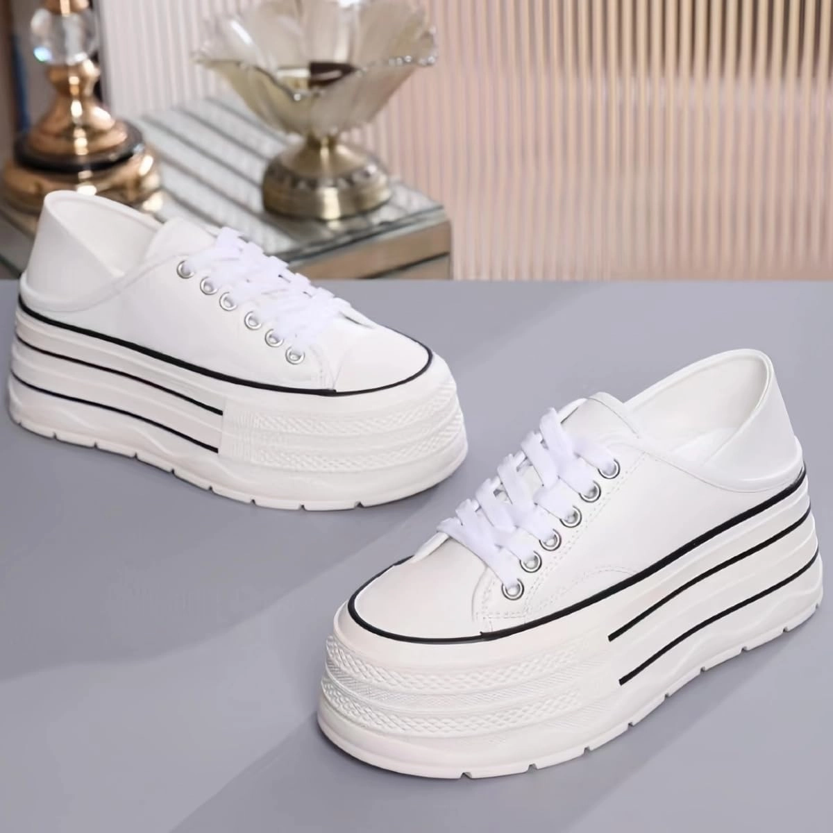 Waterproof Chunky Platform Sneakers for Women Fold-Down Heels Dual-Style Design Genuine Leather Lace - up Comfort Casual Shoes