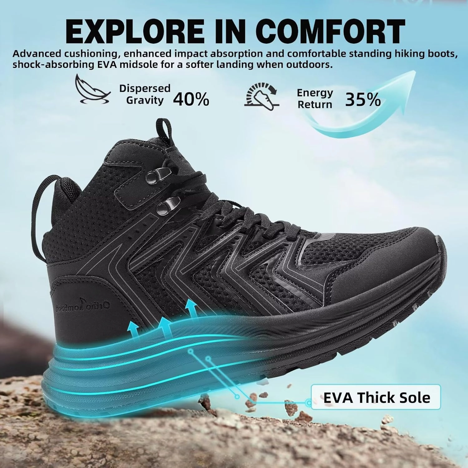 Women's Orthopedic Mid Trekking Hiking Boots: Comfortable Plantar Fasciitis Ankle Support Workout Walking Running Shoes, Orthotic Work Sport Cross Training Trail Sneakers for Feet and Heel Pain Relief